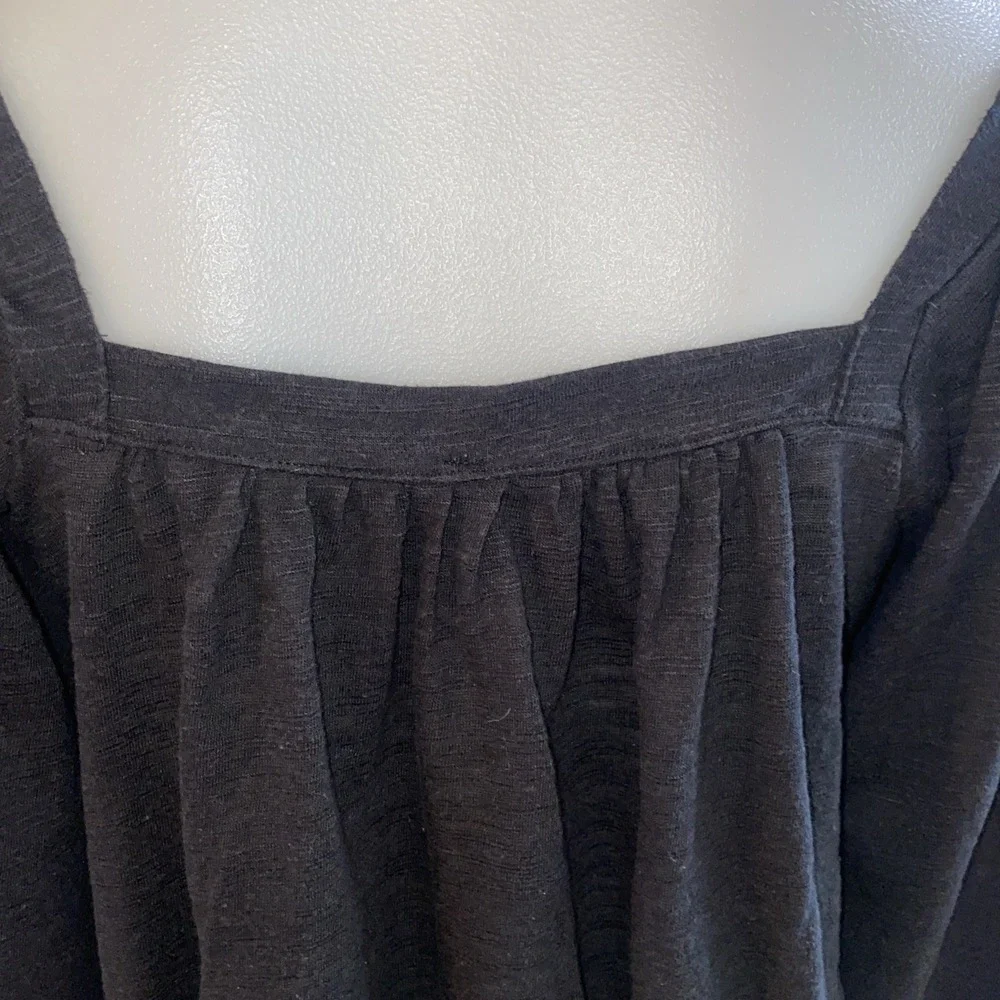 Free People Black Puff Sleeve Crop Size Small‎ Slub Cotton Blend Top